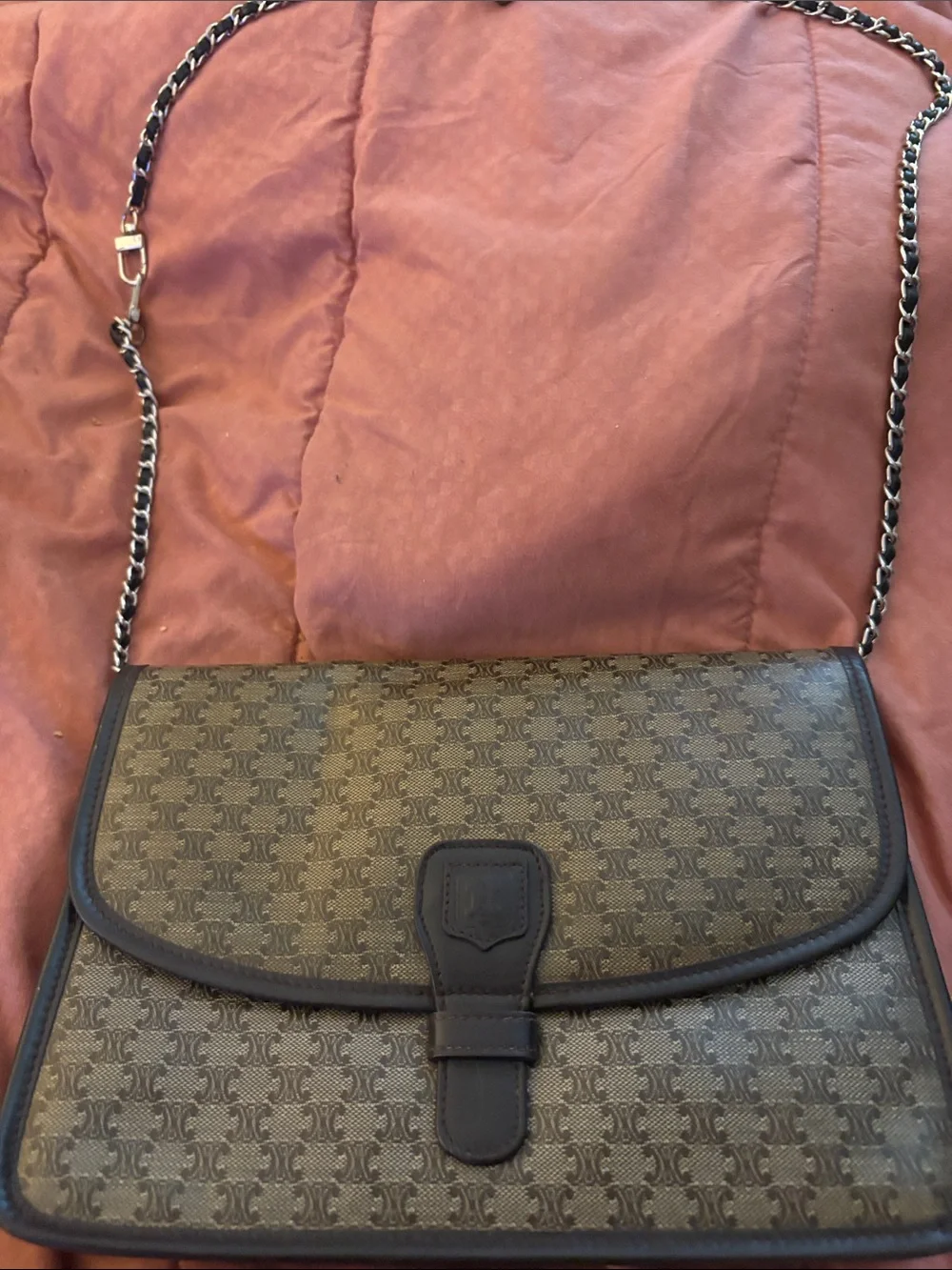 Celine Brown Black Monogram Clutch